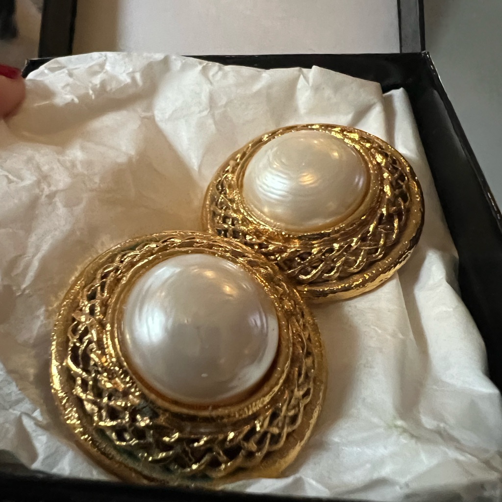 Chanel Gold And White Pearl Earrings Vintage
